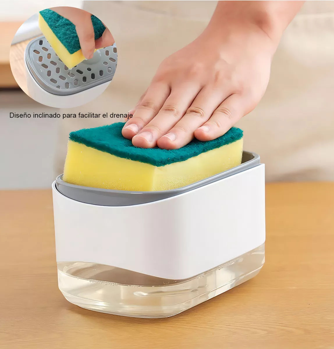 Dispensador de Jabón para Cocina con Porta Esponja.