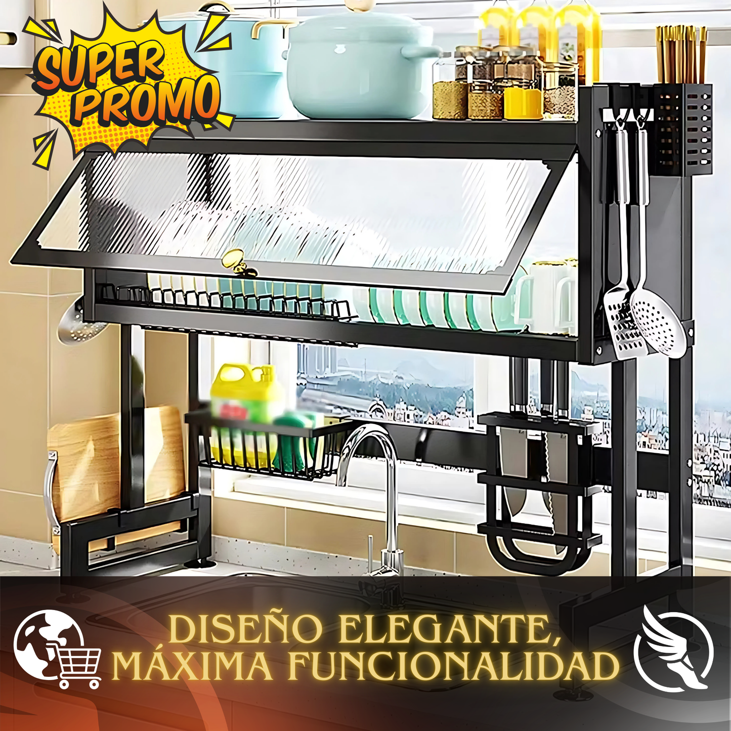 🏡 Escurridor de Platos Premium Multifuncional con Tapa Protectora.